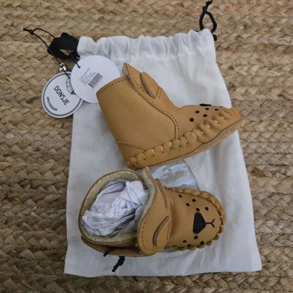 DONSJË AMSTERDAM Kapi Classic Booties | Lion | Caramel Nubuck 0-6mos‎ NWT
